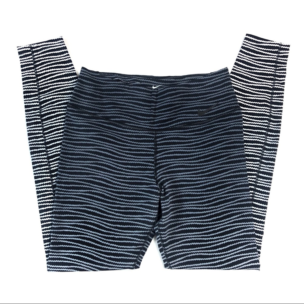 Nike Dri Fit Black & Grey Leggings Zig Zag Print M